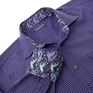 Marco Brunelli Mens Large Purple Geometric Micro Check Cotton Button Down Shirt
